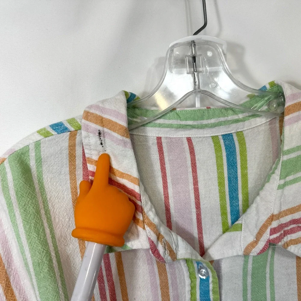 Woman Within Plus Size 30/32 Linen Set 3X Striped Linen Shirt Pants‎ Top White C - Picture 15 of 15